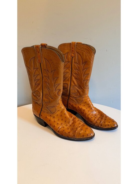 Paul Wheeler Custom Made Tan Ostrich Leather Cowboy Boots Mens 10 D Estimated main image 10